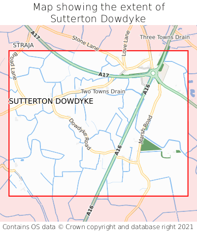 Map showing extent of Sutterton Dowdyke as bounding box