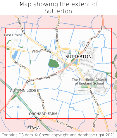 Map showing extent of Sutterton as bounding box