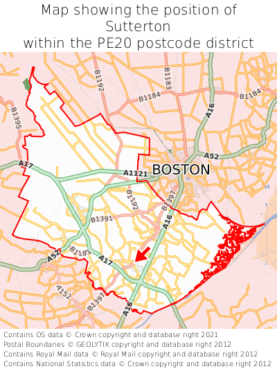 Map showing location of Sutterton within PE20