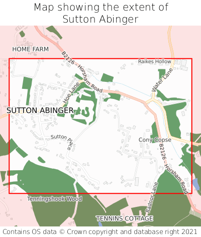 Map showing extent of Sutton Abinger as bounding box