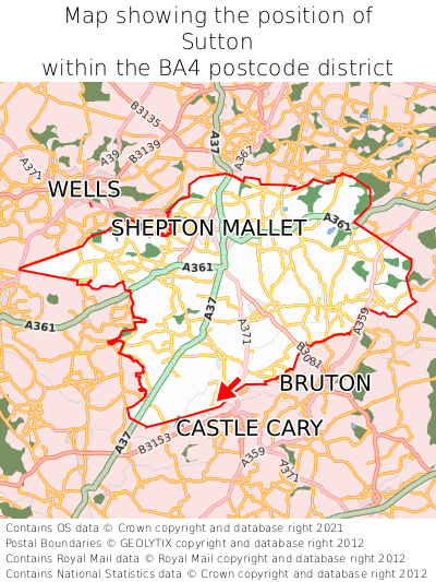 Map showing location of Sutton within BA4