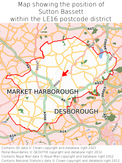 Map showing location of Sutton Bassett within LE16