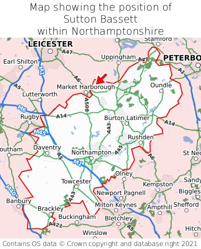 Map showing location of Sutton Bassett within Northamptonshire