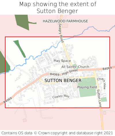 Map showing extent of Sutton Benger as bounding box