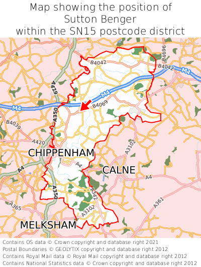 Map showing location of Sutton Benger within SN15