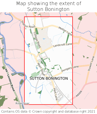 Map showing extent of Sutton Bonington as bounding box