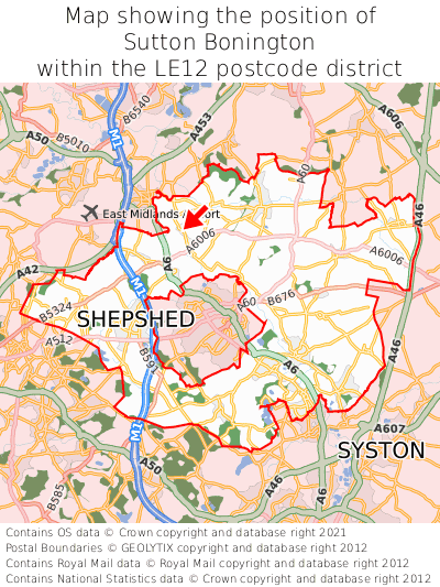 Map showing location of Sutton Bonington within LE12