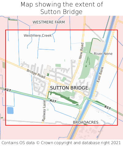 Map showing extent of Sutton Bridge as bounding box