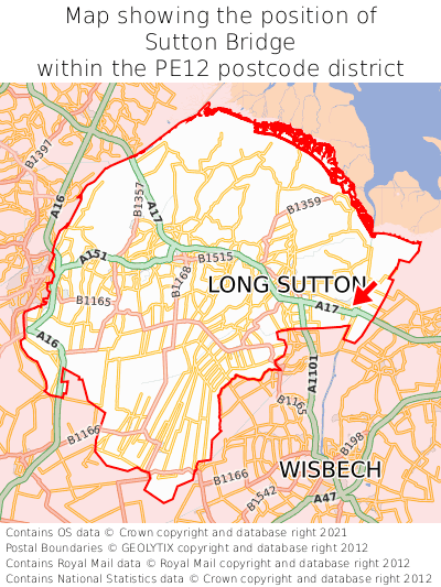 Map showing location of Sutton Bridge within PE12