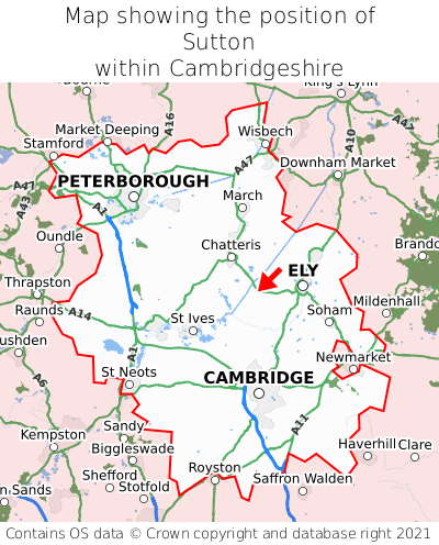Map showing location of Sutton within Cambridgeshire