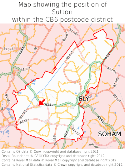 Map showing location of Sutton within CB6