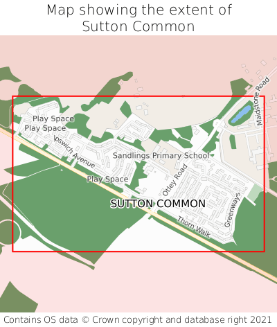 Map showing extent of Sutton Common as bounding box