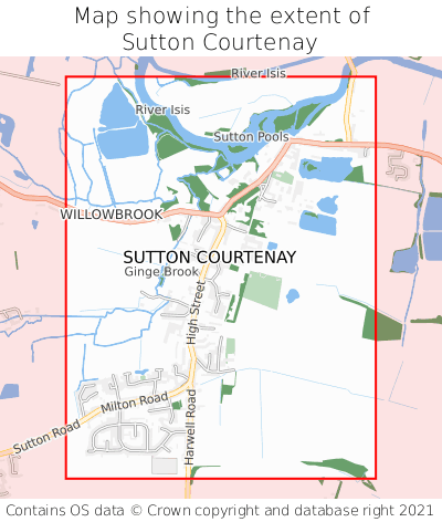 Map showing extent of Sutton Courtenay as bounding box