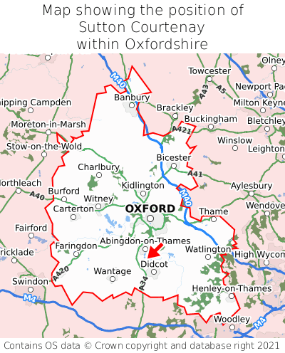 Map showing location of Sutton Courtenay within Oxfordshire