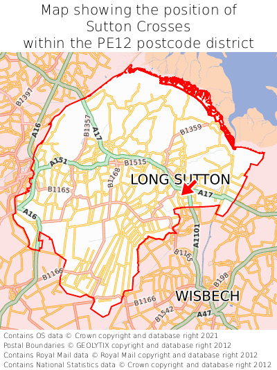 Map showing location of Sutton Crosses within PE12
