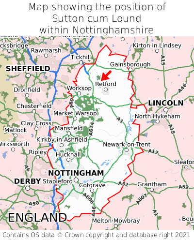 Map showing location of Sutton cum Lound within Nottinghamshire