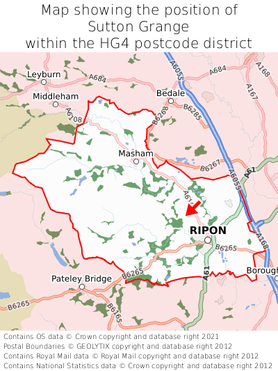 Map showing location of Sutton Grange within HG4