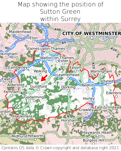 Map showing location of Sutton Green within Surrey