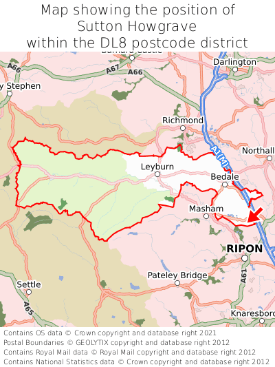 Map showing location of Sutton Howgrave within DL8