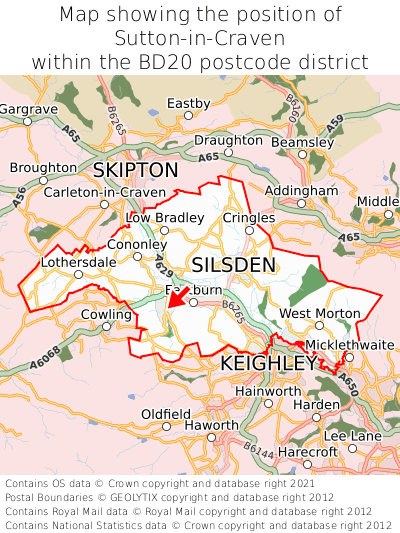Map showing location of Sutton-in-Craven within BD20