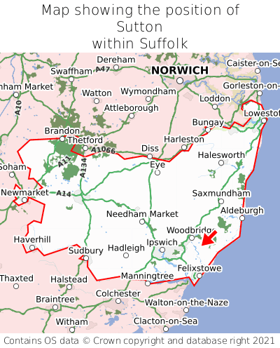 Map showing location of Sutton within Suffolk