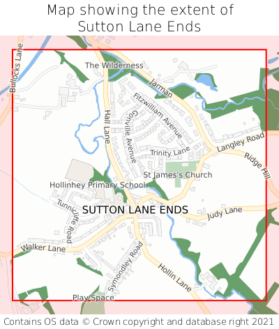 Map showing extent of Sutton Lane Ends as bounding box