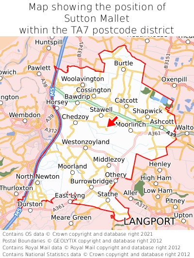 Map showing location of Sutton Mallet within TA7