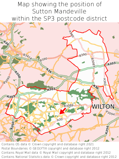 Map showing location of Sutton Mandeville within SP3