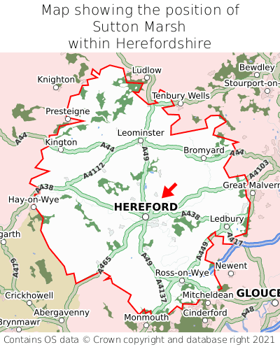 Map showing location of Sutton Marsh within Herefordshire