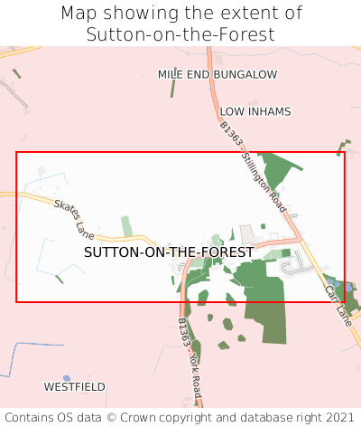 Map showing extent of Sutton-on-the-Forest as bounding box