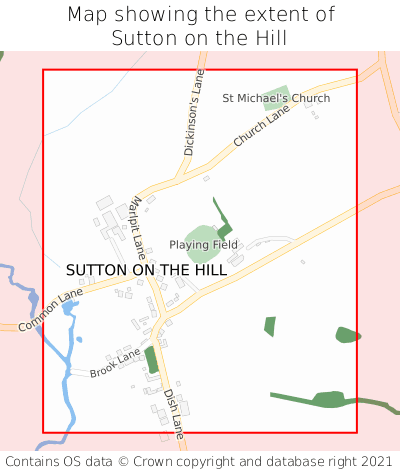 Map showing extent of Sutton on the Hill as bounding box
