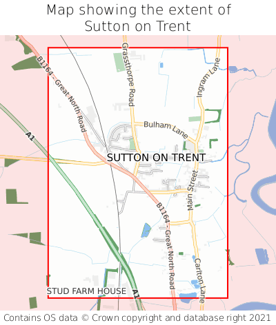 Map showing extent of Sutton on Trent as bounding box