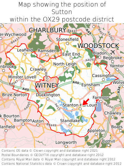 Map showing location of Sutton within OX29