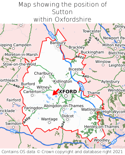 Map showing location of Sutton within Oxfordshire