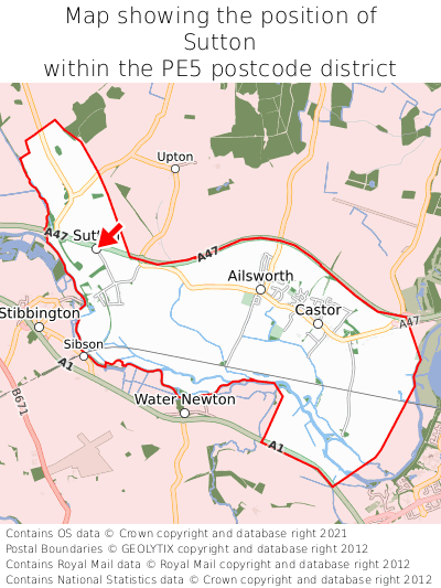 Map showing location of Sutton within PE5
