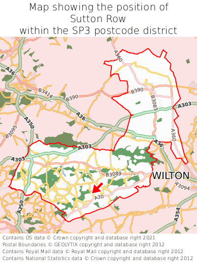 Map showing location of Sutton Row within SP3