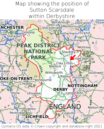 Map showing location of Sutton Scarsdale within Derbyshire