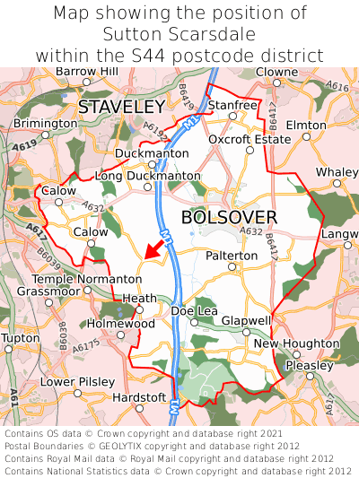 Map showing location of Sutton Scarsdale within S44