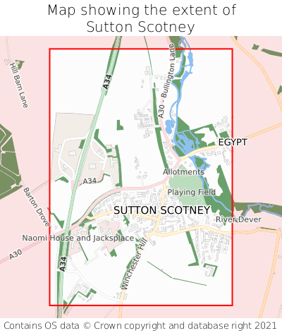 Map showing extent of Sutton Scotney as bounding box