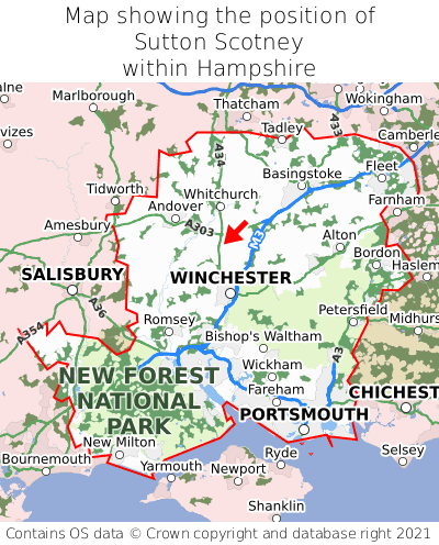 Map showing location of Sutton Scotney within Hampshire