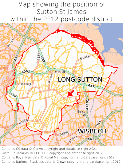 Map showing location of Sutton St James within PE12
