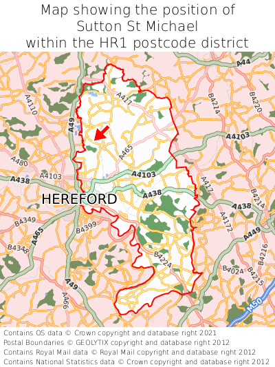 Map showing location of Sutton St Michael within HR1