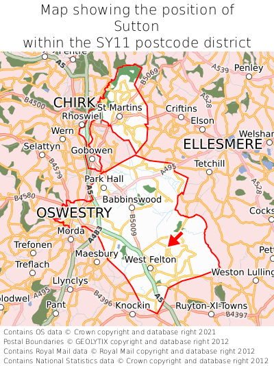 Map showing location of Sutton within SY11