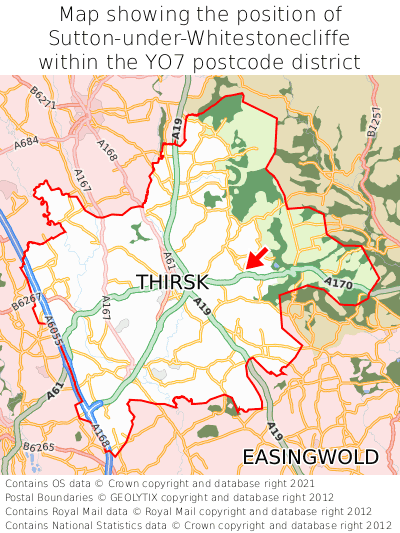 Map showing location of Sutton-under-Whitestonecliffe within YO7