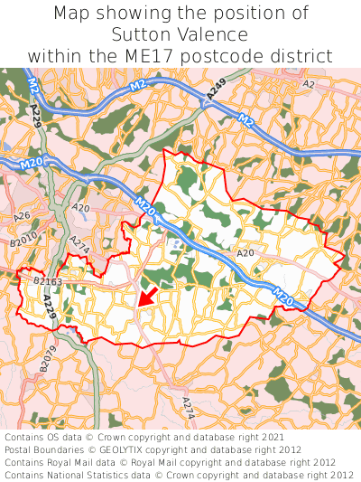 Map showing location of Sutton Valence within ME17