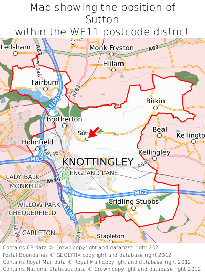 Map showing location of Sutton within WF11