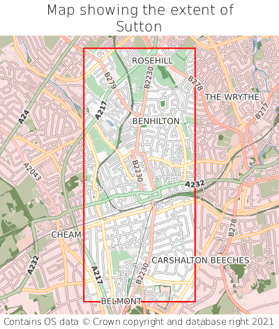 Map showing extent of Sutton as bounding box