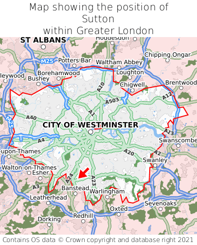 Map showing location of Sutton within Greater London