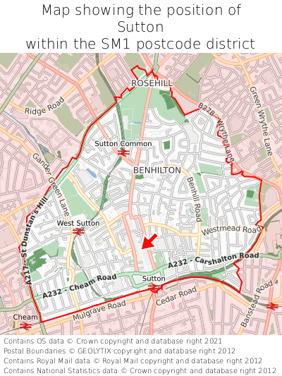 Map showing location of Sutton within SM1