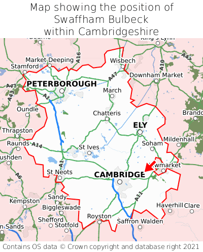 Map showing location of Swaffham Bulbeck within Cambridgeshire